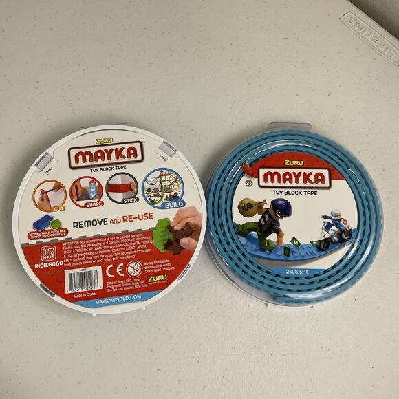 Mayka Toy Block Tape 2 Pack 6.5FT 2-Stud Light Blue Zuru Remove Reuse 8302 - Picture 1 of 3